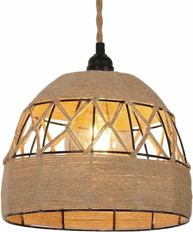 Goeco - Hanfseil Pendelleuchte, Vintage Industrieluster, Metall Deckenlampe, Retro Deckenlampe für Wohnzimmer Küche Schl...