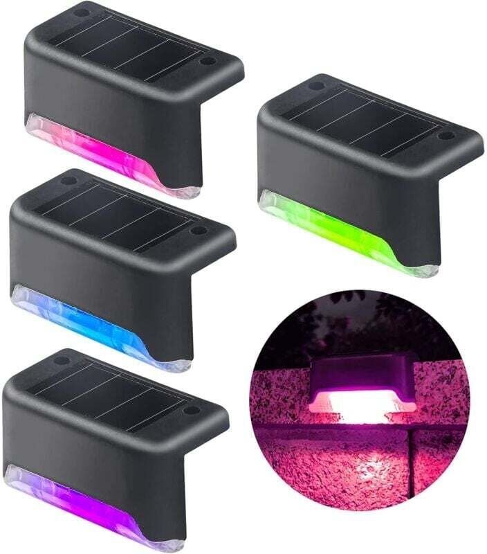 YMYNY Solarleuchten für Zäune, 4er-Pack LED-Solarleuchten mit Farbsensor, Dekorationsleuchten für Schwimmbäder, Stufenle...