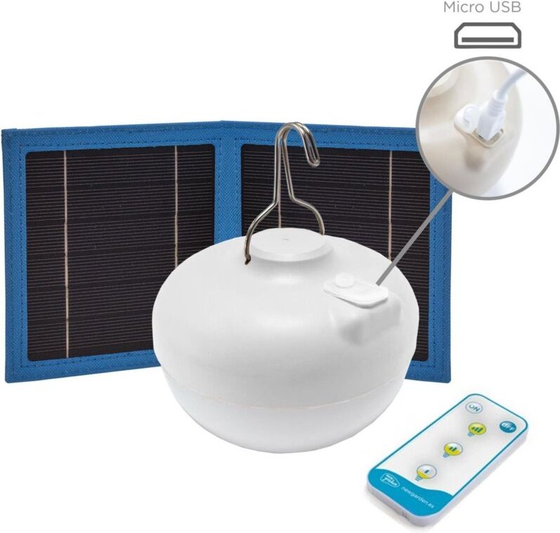 LED Leuchtmittel Solar + USB tragbar Akku Haken Magnet Ø 11 cm 2700 K dimmbar Fernbedienung Außenleuchte