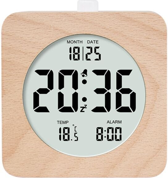 Digitaler Wecker aus Holz für Schlafzimmer, batteriebetriebener 4-Zoll-Wecker aus Holz mit Schlummerfunktion und Nachtli...