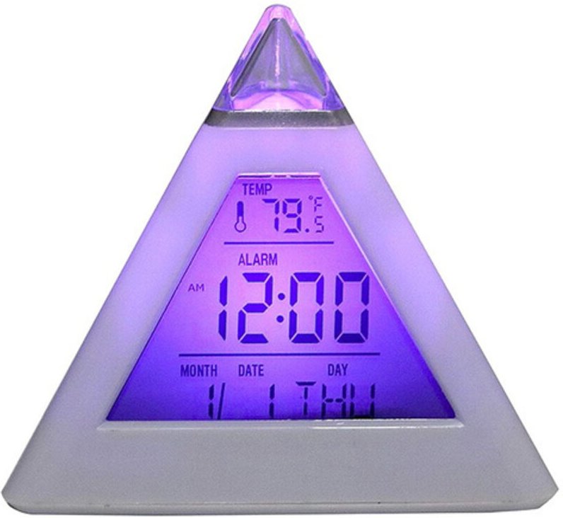 Multifunktionaler digitaler Wecker mit 7 LED-Farben, Temperaturanzeige, Schlummerfunktion, kreativer Pyramidenform, 1 St...