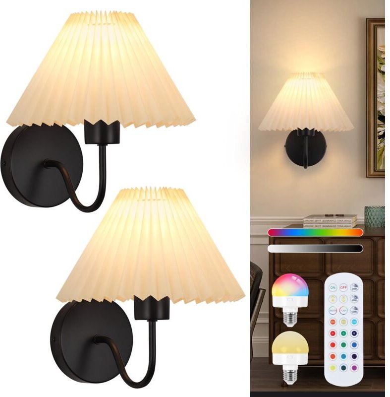 Wandleuchten, 2er-Pack, RGB-Wandleuchten mit Batteriebetrieb für Schlafzimmerkommode, klassische schwarze Wandlampe mit ...