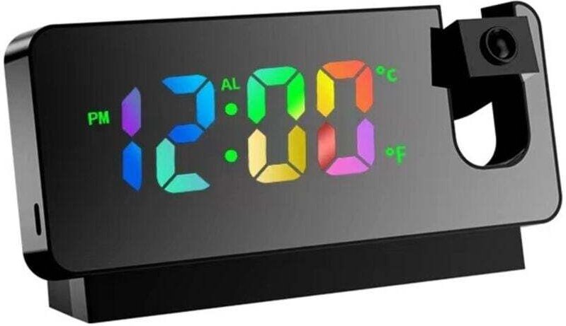 180°-Projektionswecker, Digitalwecker mit großem LED-Display, analoger Wecker ohne Ticken, mit Datums- und Temperaturanz...