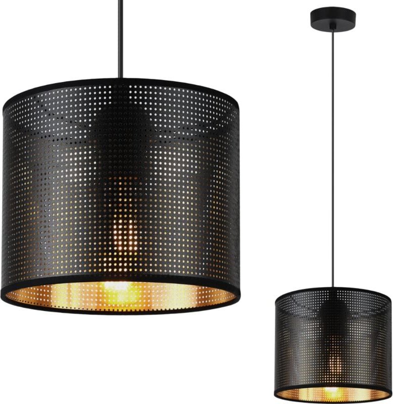 Asti Schwarze Hängelampe 1 Flacher Schwarz-Gold-Lampenschirm 20cm