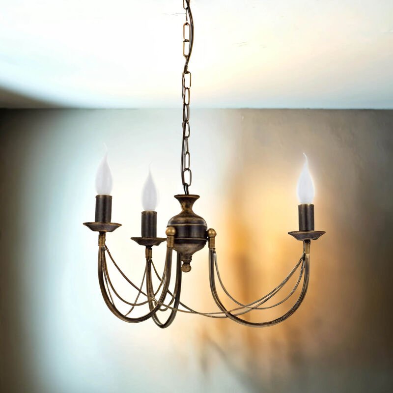 Rustikaler Kronleuchter Pendelleuchte Ares 3-flammig