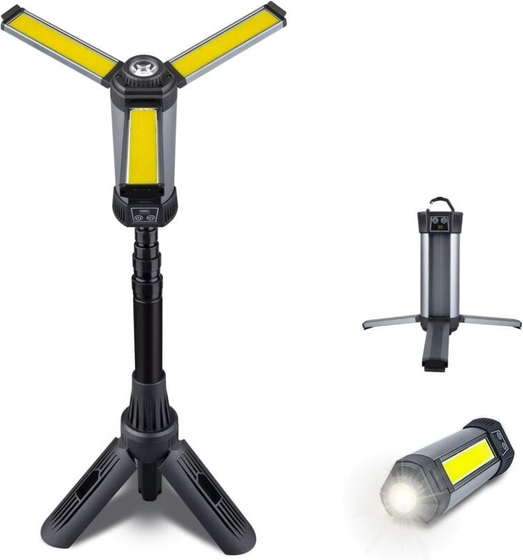Wiederaufladbare Arbeitsleuchte mit Halterung, kabellose Arbeitsleuchte mit dreiköpfigen COB-LED-Lampen, mechanische Leu...