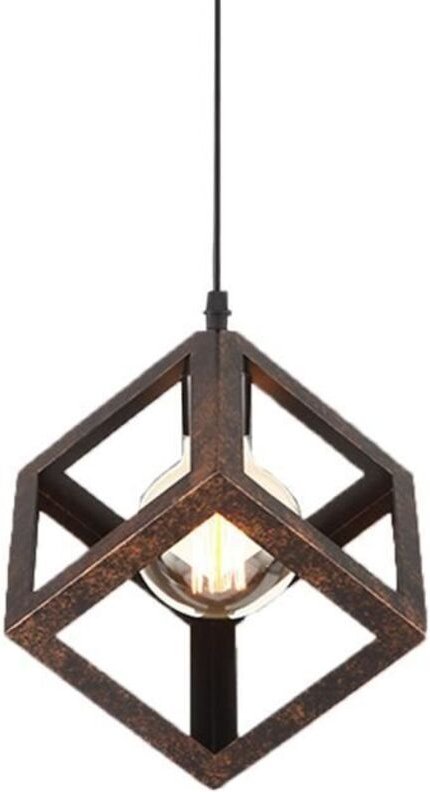 Pendelleuchte Industrielle Metall E27 Geometrisches Quadrat Hängende Deckenleuchte für Esszimmer Wohnzimmer(Rostfarben)