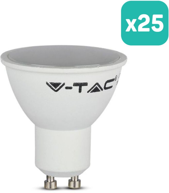 V-TAC LED-Strahler - GU10 - Linse 110° - IP20 - Milchig Weiß - 4.5W - 400 Lumen - 6500K - 25er-Pack