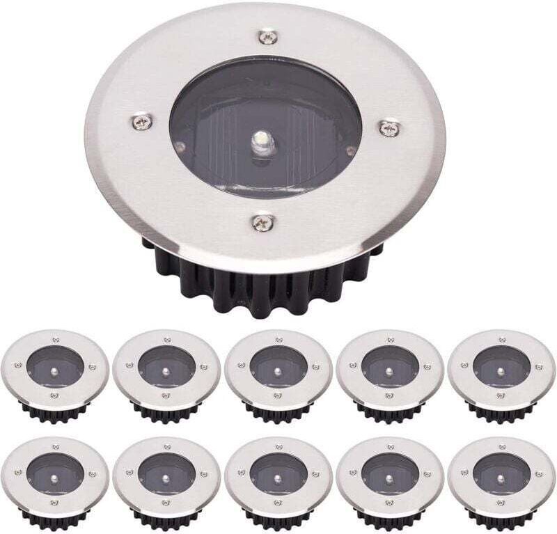 LED-Lampe Solaire au Sol, 10 Stück, Außenleuchte, Réverbère Lumières, Ensevelies Lumière, étanche IP65 (Weiß, Rund) [Ene...