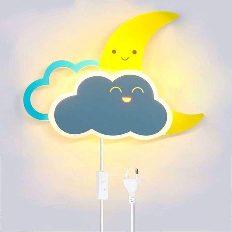 Mumu 8W LED-Wandlampe in Wolkenform für Kinder mit Schalter und Stecker, Wandleuchte fürs Kinderzimmer mit Kabel