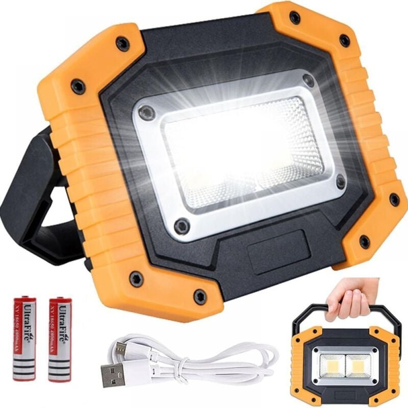 Wiederaufladbarer 30-W-LED-Fluter mit 2000 lm, Bauleuchte mit COB-LED, tragbarer USB-LED-Fluter für Camping, 3 Modi, Akk...