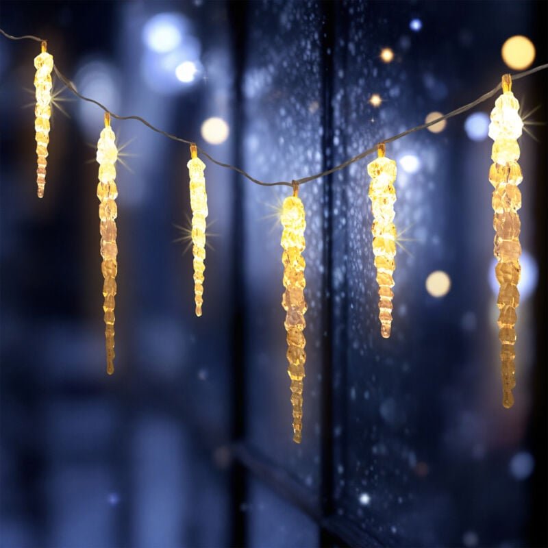 LED Eiszapfen Lichterkette für Außen warm weiß mit Timer - 285 cm - Eisregen Deko Beleuchtung 20 Zapfen mit 8 Fuktionen