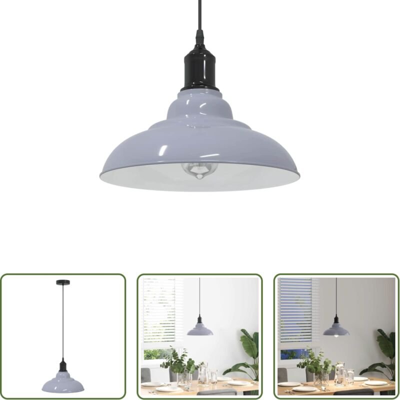 Vintage-Design - Pendelleuchte Höhenverstellbar E27 Grau Glänzend Ø 31 cm Metall