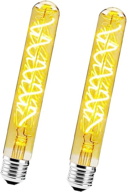 Ersandy - Set mit 2 dimmbaren 4-W-Langrohr-Edison-LED-Spiralglühlampen E27 T30 4-W-Birne, bernsteinfarbenes Glas, warmwe...