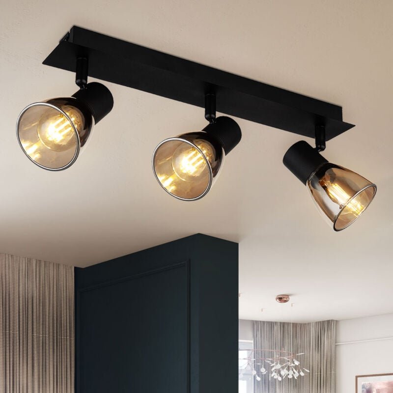 Globo Lighting - Deckenleuchte Wohnzimmerleuchte Metall Holz Glas schwarz matt 3-Flammig l 40 cm