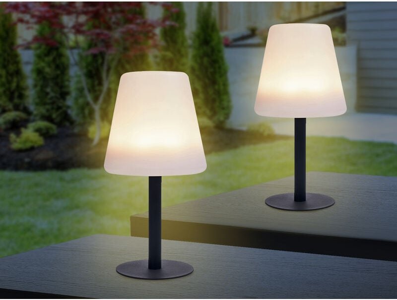 Thumbnail - Meinewunschleuchte - 2er set Outdoor Tischleuchten über Solar oder usb aufladbar, Höhe 25cm