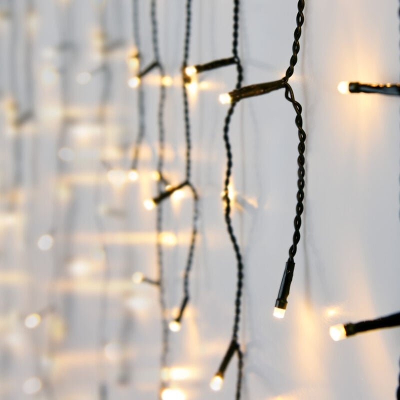 Eisregen Lichtervorhang warm weiß für Außen 3m mit Stecker - 90 LED - Eiszapfen Lichterkette mit 20 Lichtfäden