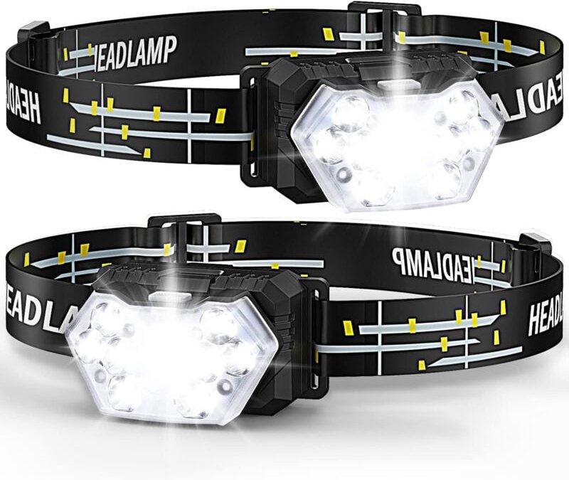 2 Stück LED-Stirnlampe, 2000 Lumen, Stirnlampe, Batterien enthalten, 6 Beleuchtungsmodi, einstellbar, IPX5 wasserdicht f...