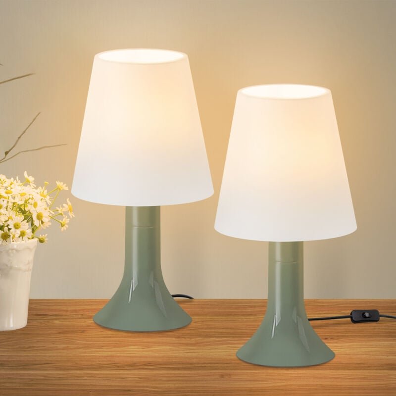 Nachttischlampe Wohnzimmer Tischleuchte mit Kabel - Tischlampe 2er Set Kleine Lampe Grün E14 Tischlampen Moderne Landhau...