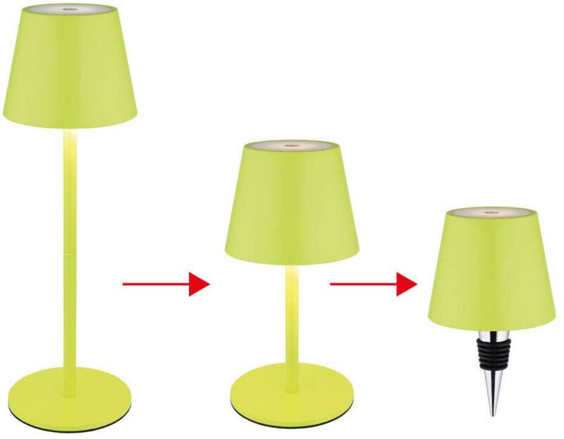 Thumbnail - Außenleuchte Tischlampe Akku Tischleuchte Touchdimmer Flaschenaufsatz CCT grün, USB-C, LED 3W 200Lm warm-kaltweiß, DxH 1...