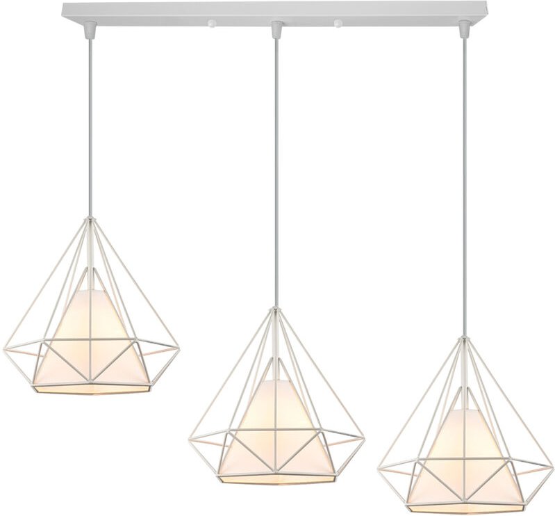 Pendelleuchte 3 Flammig Vintage Kronleuchter aus Metall Industrielle Hängelampe mit Ø25cm Diamant Käfig für Wohnzimmer S...