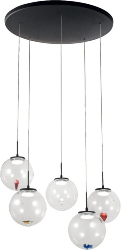 Ariel – 5-flammige runde Pendelleuchte mit Fabas Luce-Formen – 35 w dimmbare led – Transparente runde Deckenrosette d. 5...