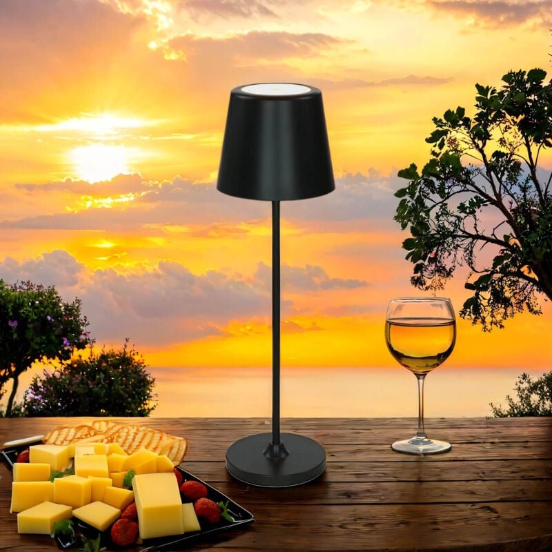 Licht-erlebnisse - led Außenlampe Akku dimmbar Touch Schalter Aluminium 37 cm hoch IP54 Schwarz rund 200 lm