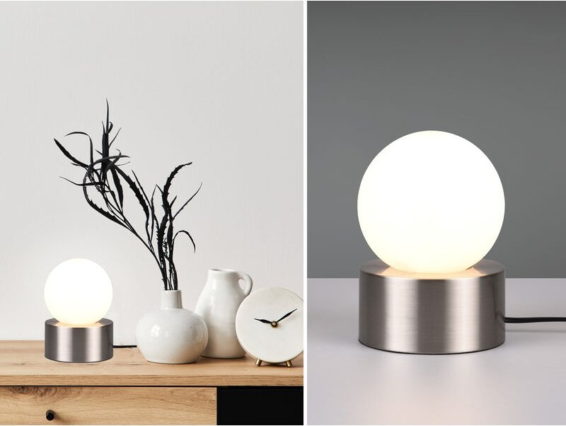 Reality Leuchten - Kleine Tischleuchte countess on-off Touch Glaskugel Weiß Silber, Höhe 17cm