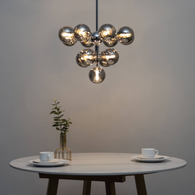 Kosilum - Große elegante Hängeleuchte mit 13 Rauchglaskugeln - Nizzalo