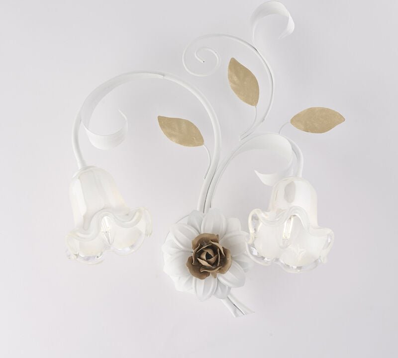 Bonetti Illumina - Cesto – Wandleuchte aus weiß lackiertem Eisen im Shabby-Look, 2 Lichter .42 – P.20 – BL274-AP2-BCO