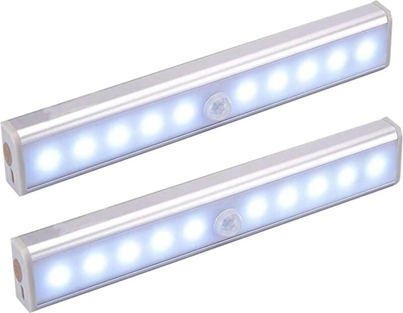 Set aus 2 Aluminium-Nachttischlampen, wiederaufladbar über USB mit Bewegungsmelder, Nachtlicht mit selbstklebendem Magne...