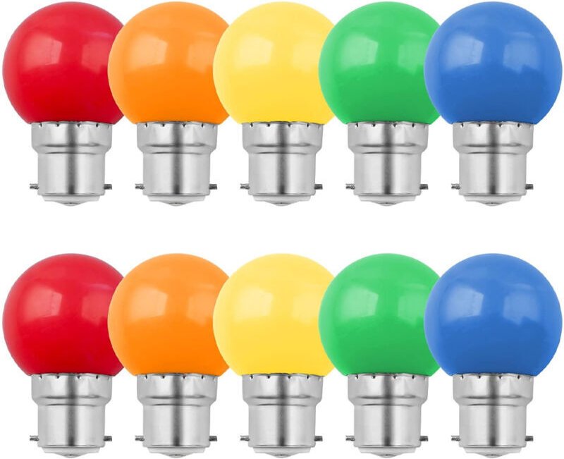 10 Stück G45 1W kugelförmige LED-Lampen in Rot, Grün, Blau, Orange und Gelb, geeignet für Hochzeiten, Halloween und Weih...