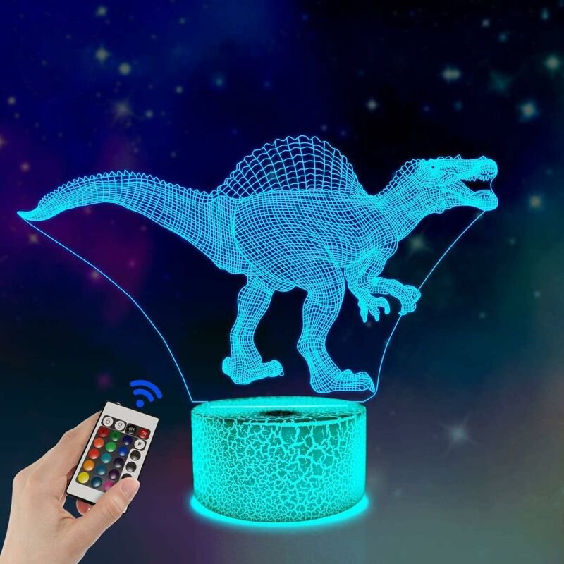 Mumu - 3D Dinosaurier Nachtlampe Spinosaurus Illusion led Nachttischlampe 16 Farben Fernbedienung Geschenk