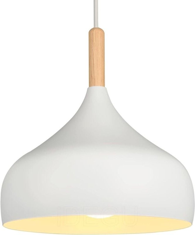 Retro-Pendelleuchte 24 cm, moderner skandinavischer Stil, tropfenförmige Deckenleuchte, E27, Metall, Holz, Hängelampe fü...