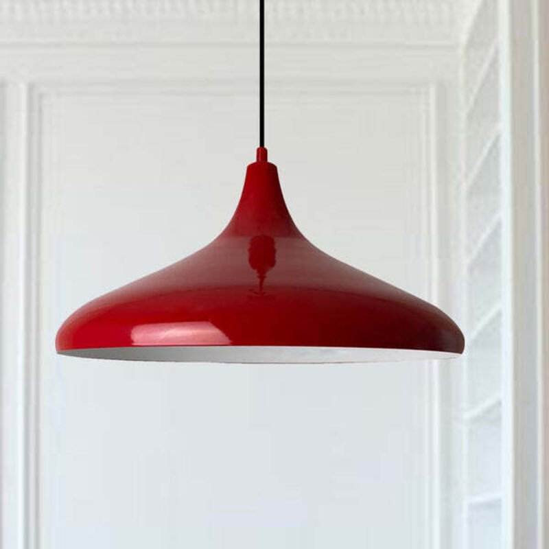 Thumbnail - Champion Industrielle Pendelleuchte aus Rot handbemaltem Metall – Vintage Kronleuchter E27 Ø35 cm für Wohnzimmer, Schlaf...