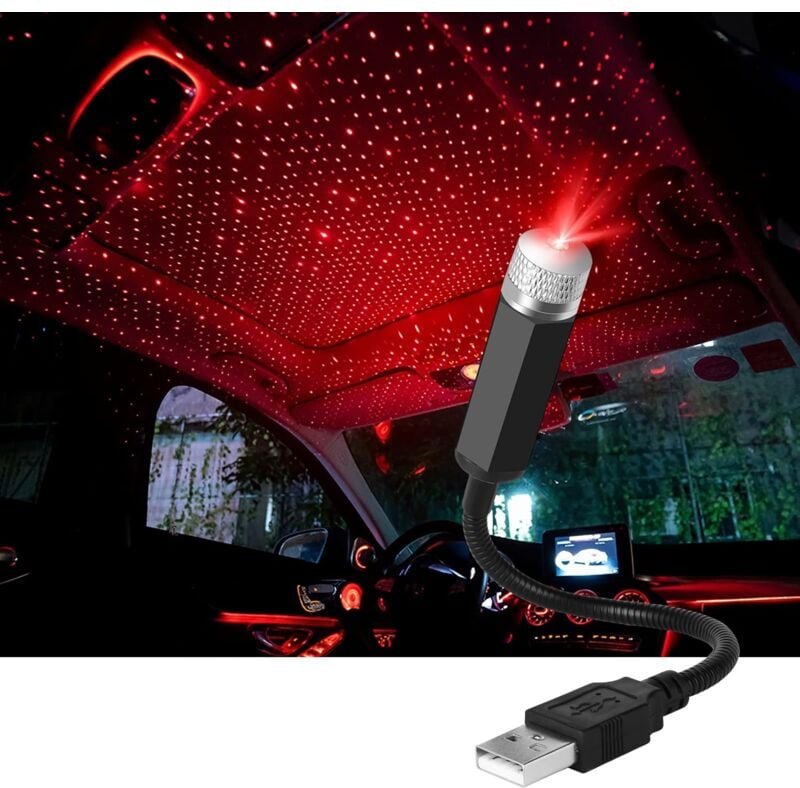 Ersandy - Stimmungslicht, USB-Dachlampe für Autoatmosphäre, Sternenhimmel, LED-Projektor, rotes Nachtlicht, verstellbar,...