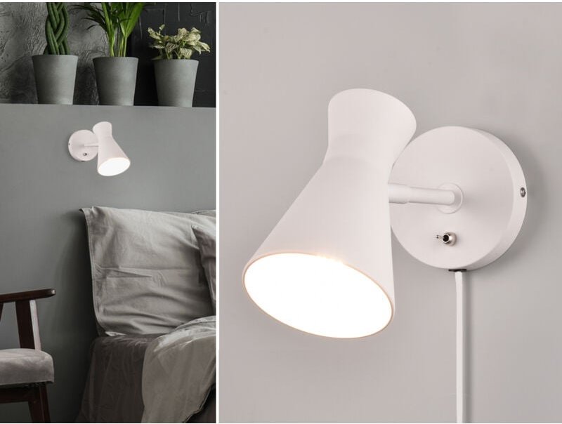 Meinewunschleuchte - led Wandstrahler Retro Weiß mit Schalter & Stecker, Breite 12cm