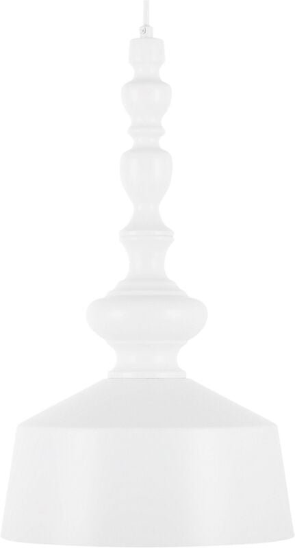 Beliani - Hängeleuchte Weiß Metall gedrechselte Holz-Optik mit Schirm in Glockenform Retro Stil