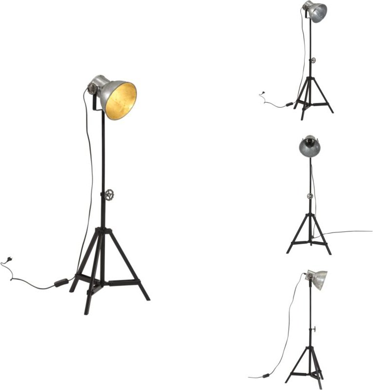 Stehleuchte 25 w Vintage-Silber 35x35x65/95 cm E27 - Industrielampen - Stehlampe - Metallleuchte - Vintage Lampe - Wohnr...