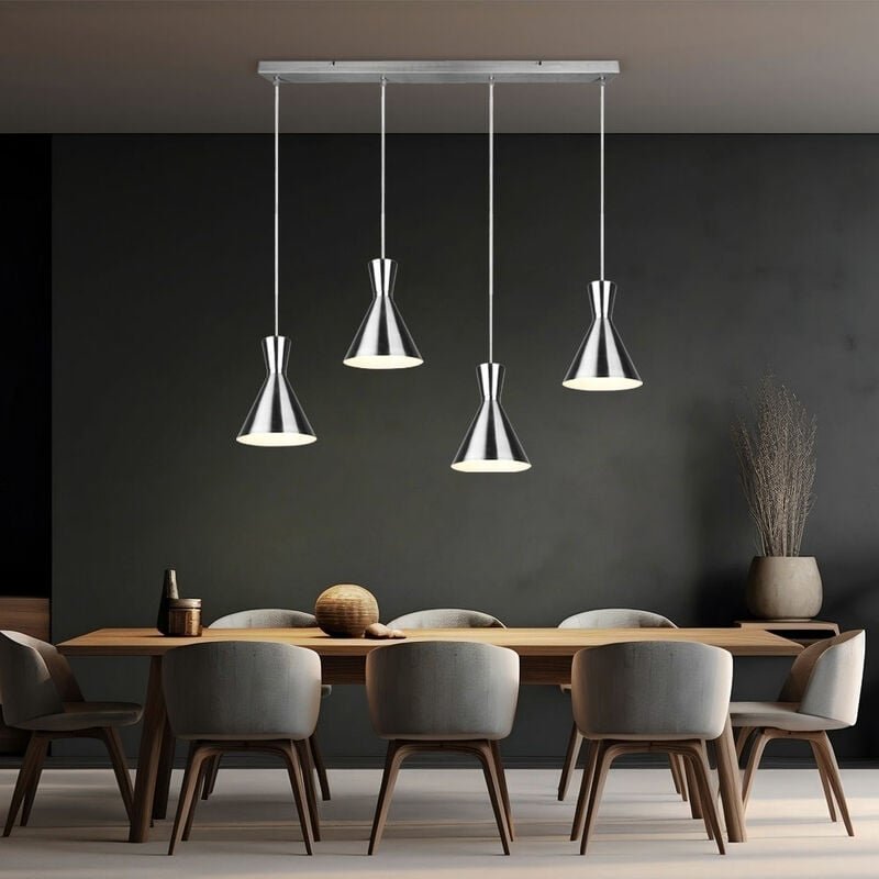Pendelleuchte Hängelampe Esszimmerlampe Wohnzimmerleuchte, Metall nickel-matt, 4 Flammig E27 Höhenanpassbar, H 150 cm