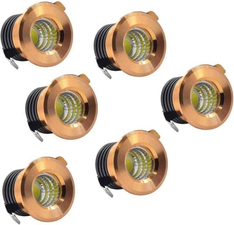 6er-Set Mini-LED-Einbaustrahler, Schwarz, Mini-LED-Strahler für Schrankdeckenbeleuchtung, 3 W, Warmweiß