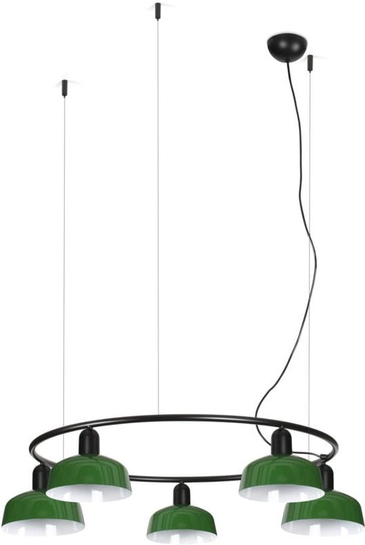 Faro Tatawin Kleine Pendelleuchte Deckenleuchte Schwarz, Grün glänzend 5x E27