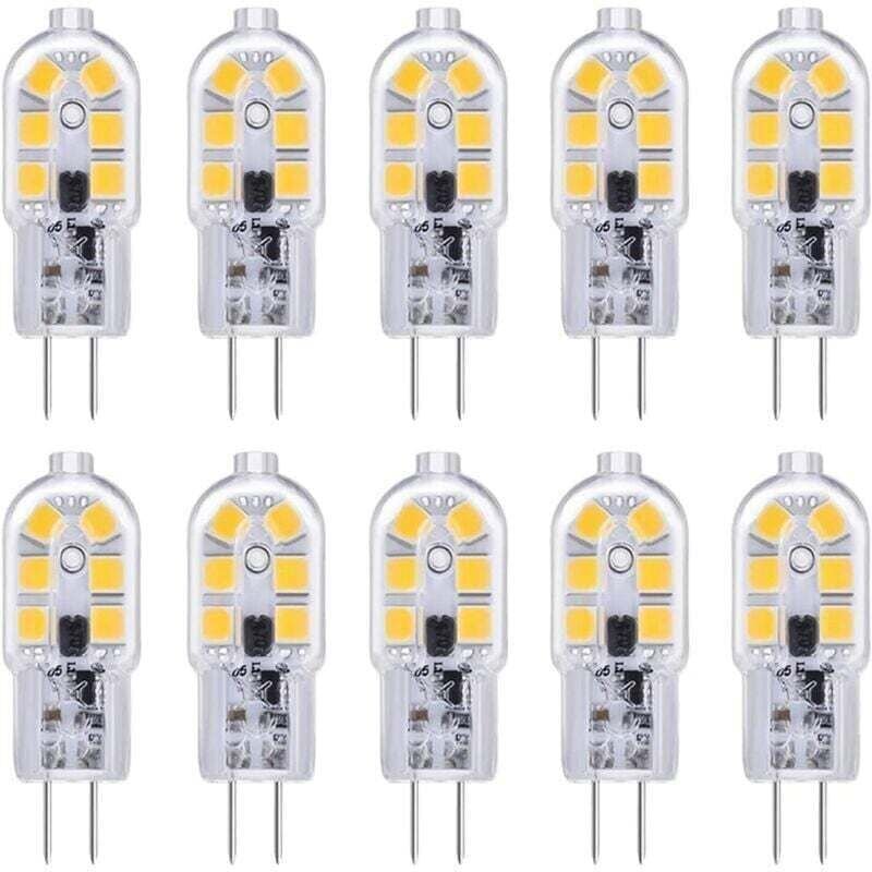 G4 LED-Lampen, 10er-Pack, 12 V, 2 W, Kaltweiß (6000 K), 12 LEDs, Ersatz für G4 10-20 W Halogenlampen, 200 lm, AC/DC 12 V...