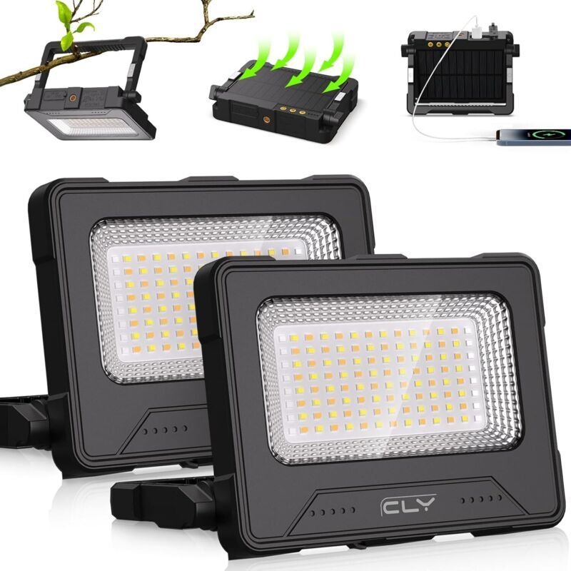 Wiederaufladbarer 60-W-LED-Flutlichtstrahler, tragbare Arbeitsleuchte mit 12.000 mAh Akku, Solarpanel, USB-aufladbare La...