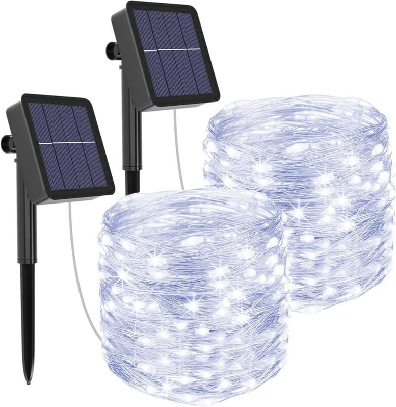8 Beleuchtungsmodi, 120 LEDs, Solar-Lichterkette, 2-teilig, 12 Meter Länge, Kaltweiß, Halloween, Weihnachten, Party [Ene...