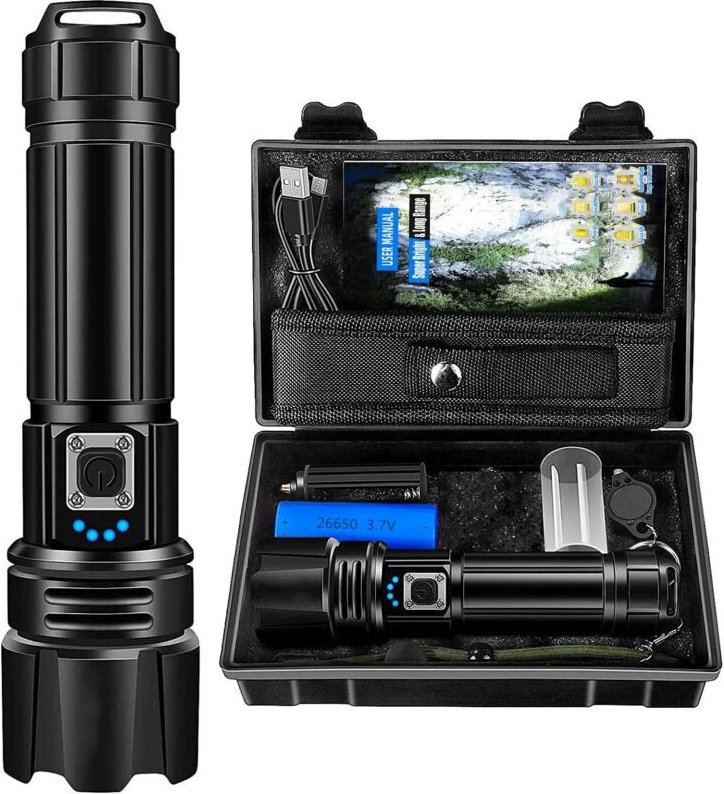 Ultrastarke LED-Taschenlampe, 10.000 Lumen, wiederaufladbar, IP67 wasserdichte taktische Taschenlampe, P70-Taschenlampen...