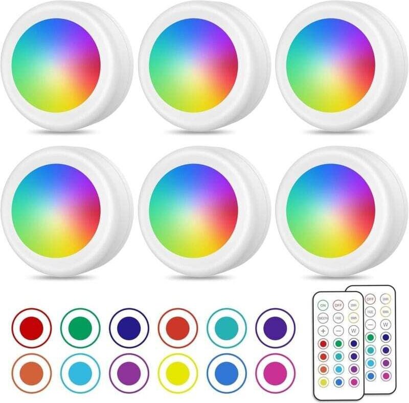 Kabelloser LED-Spot, farbige Schrankleuchte mit Fernbedienung, batteriebetriebene Küchenunterbauleuchte, Nachtlicht