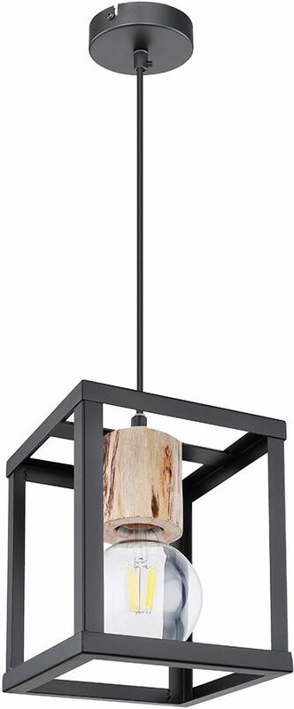 Pendellampe Esstisch Schlafzimmerleuchte schwarz Hängelampe modern, Industrial Hängeleuchte Metall Rahmen Holzoptik, 1x ...