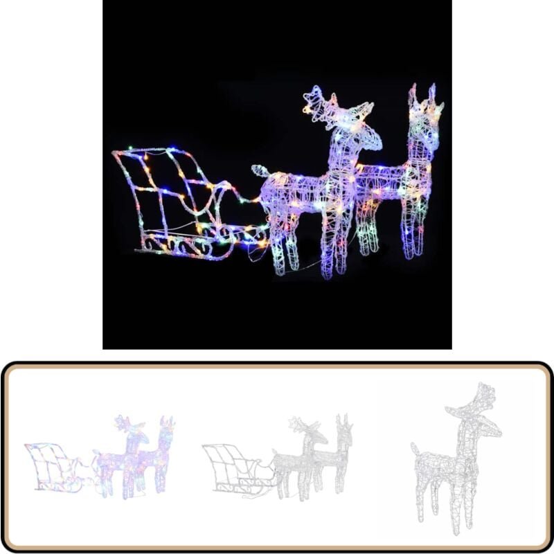Thumbnail - Rentiere & Schlitten Weihnachtsdekoration 160 LEDs 130 cm Acryl - Weihnachtsdekoration - LED-Beleuchtung - Rentierfigur ...