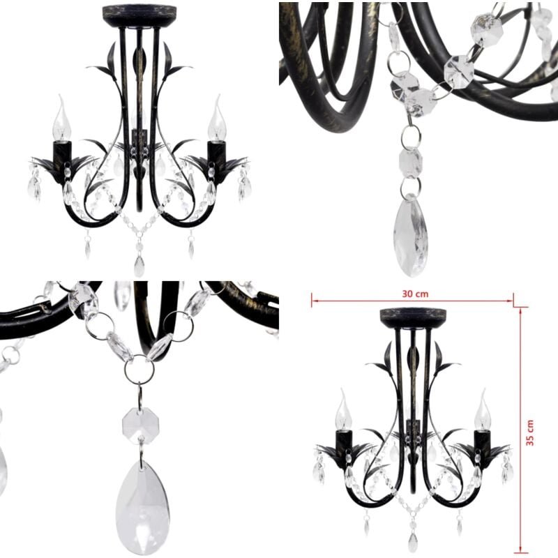 Thumbnail - Vidaxl - Decknlampe Art Novau mit Kristallperlen 3 x E14 - Kronleuchter - Lüster - Home & Living - Schwarz